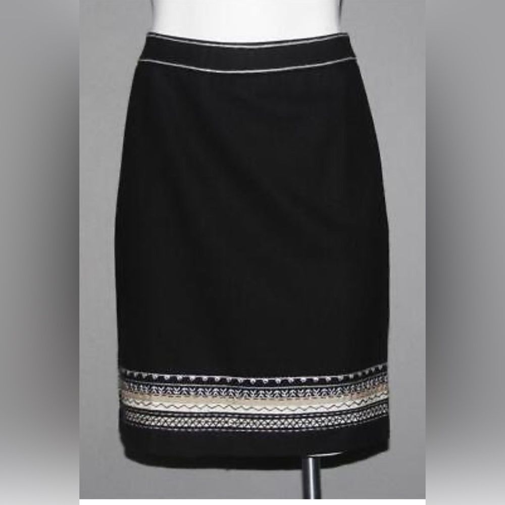 Loft Black lined wool skirt with Embroidered Ribbon Border
